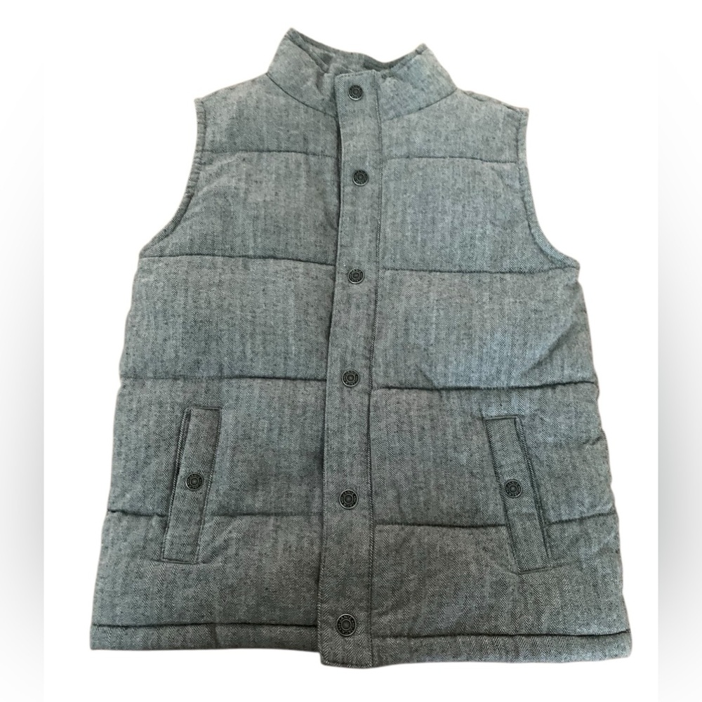 Janie and Jack Gray Puffer Herringbone Vest with High Collar